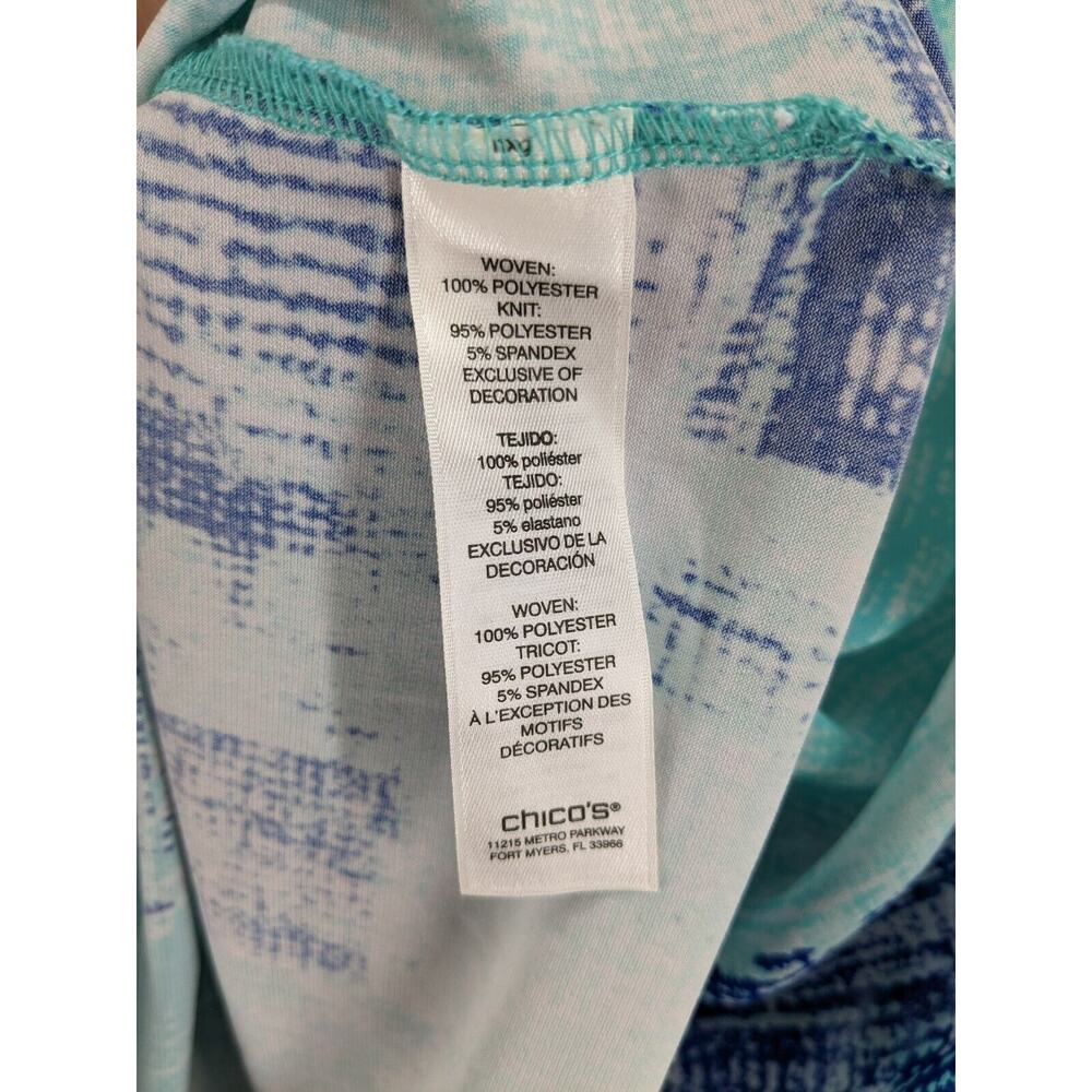 Easywear by Chico Short Sleeve Blouse M Blue Abstract Print Trimmed Table Art‎ - Picture 6 of 11